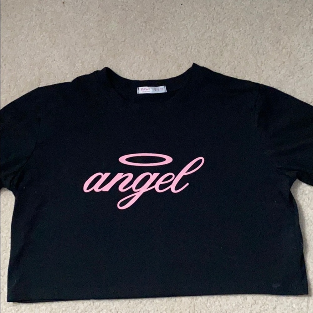 Black crop top with pink writing💗